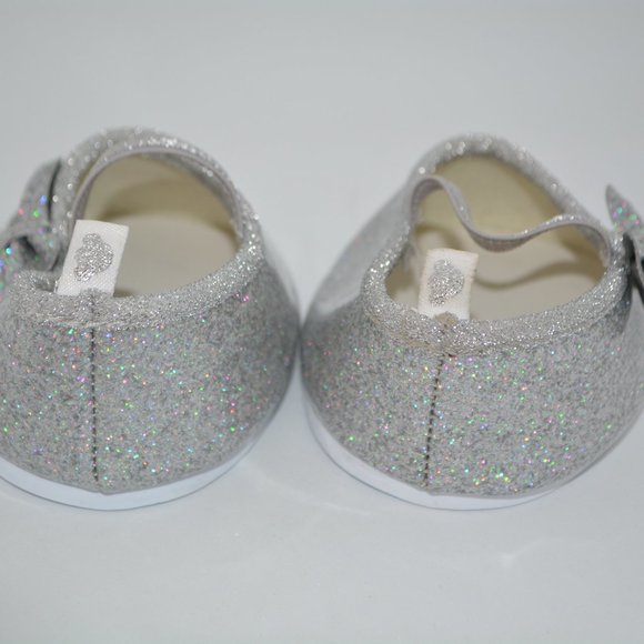 Build-A-Bear Silver Sparkle Flats Teddy-Size Glittery Dress Shoes w/ Bows BAB - Picture 4 of 7